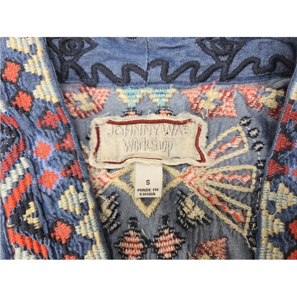 Johnny Was Workshop Mareen Kimono Jacket Embroidered Chambray Size S Womens - Picture 3 of 7